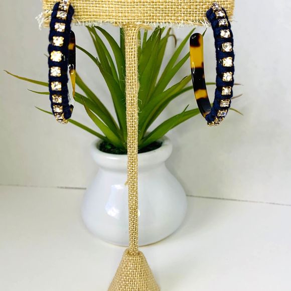 LISA AUGUST Vegan Tortoise Crystal Hoops - Picture 1 of 5